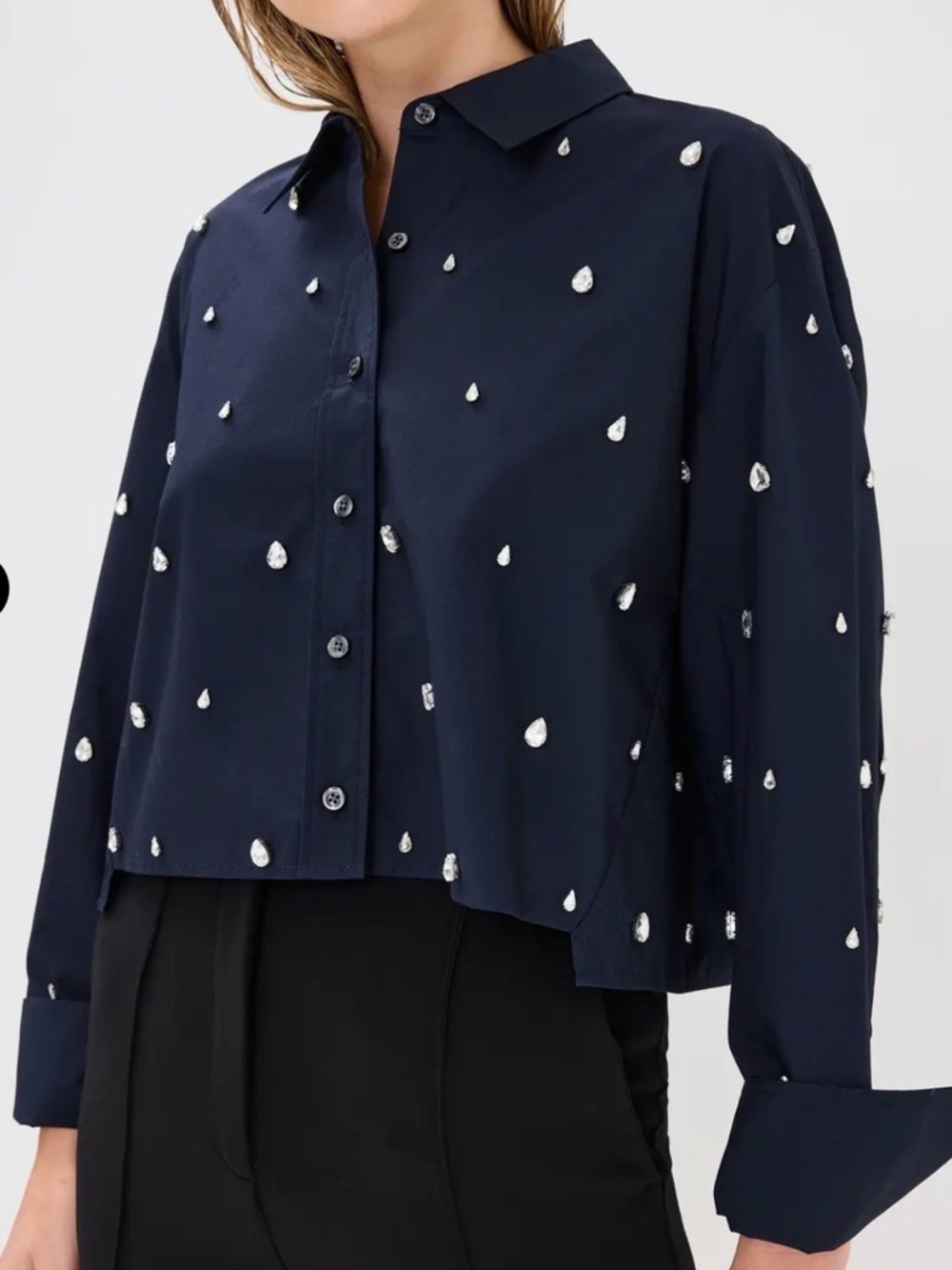A.L.C. Navy Blue Embellished Button-Down Blouse